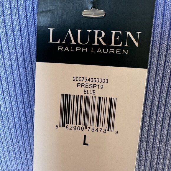 NWT Lauren Ralph Lauren Sweater Sz L Light Blue Ribbed Knit Gold Tone Button - Picture 5 of 12